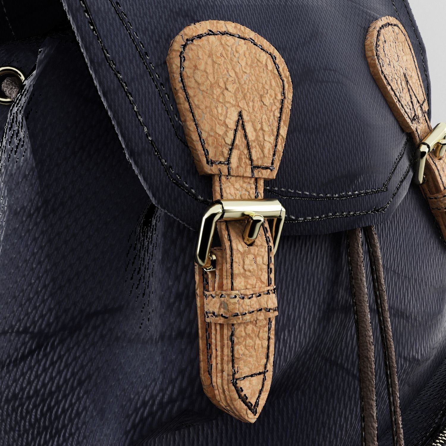 Leather and Nylon Rucksack for Women Low-poly 3D model_8