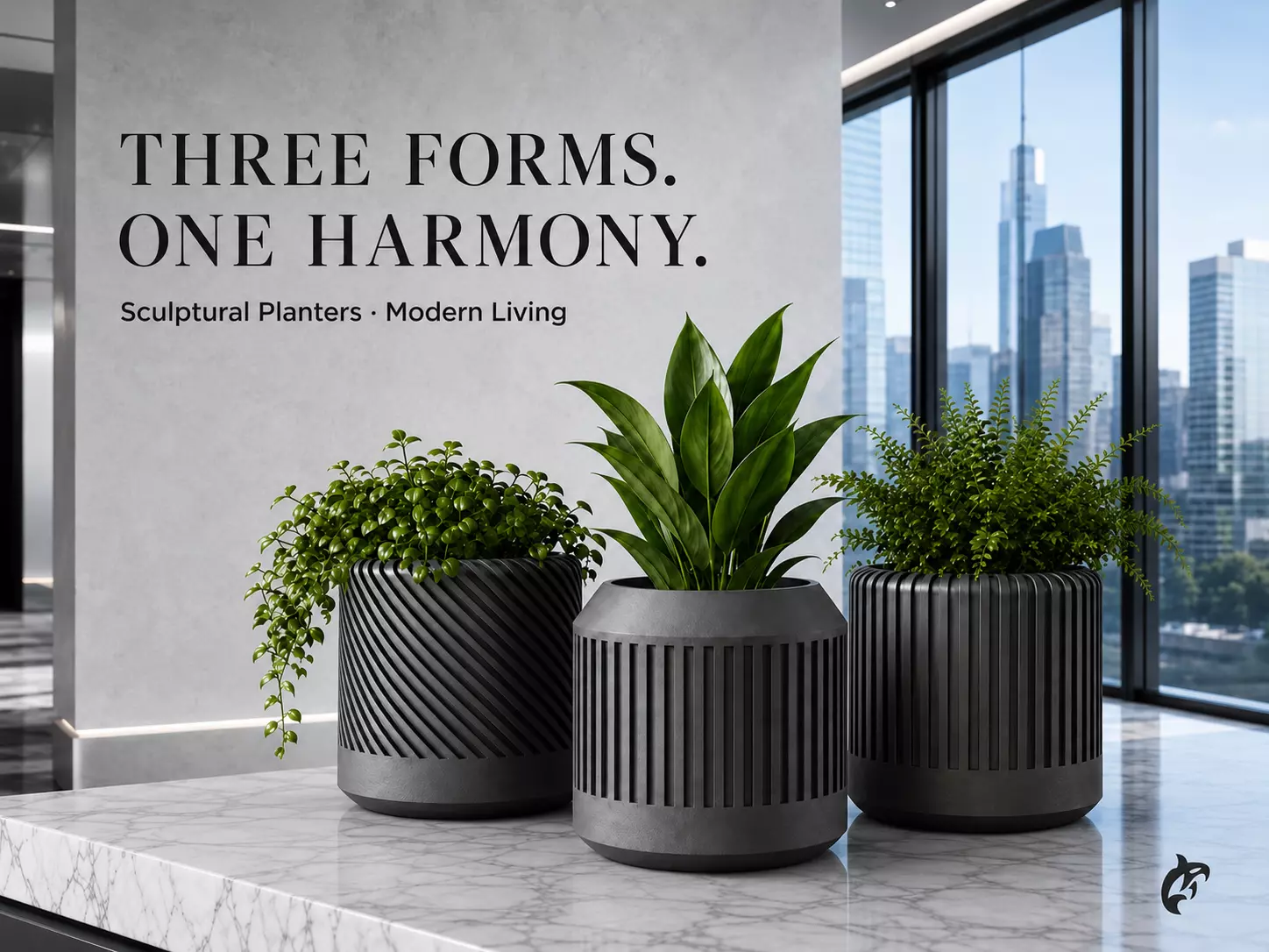 Modern Ribbed Planter Trio STL 3D print model