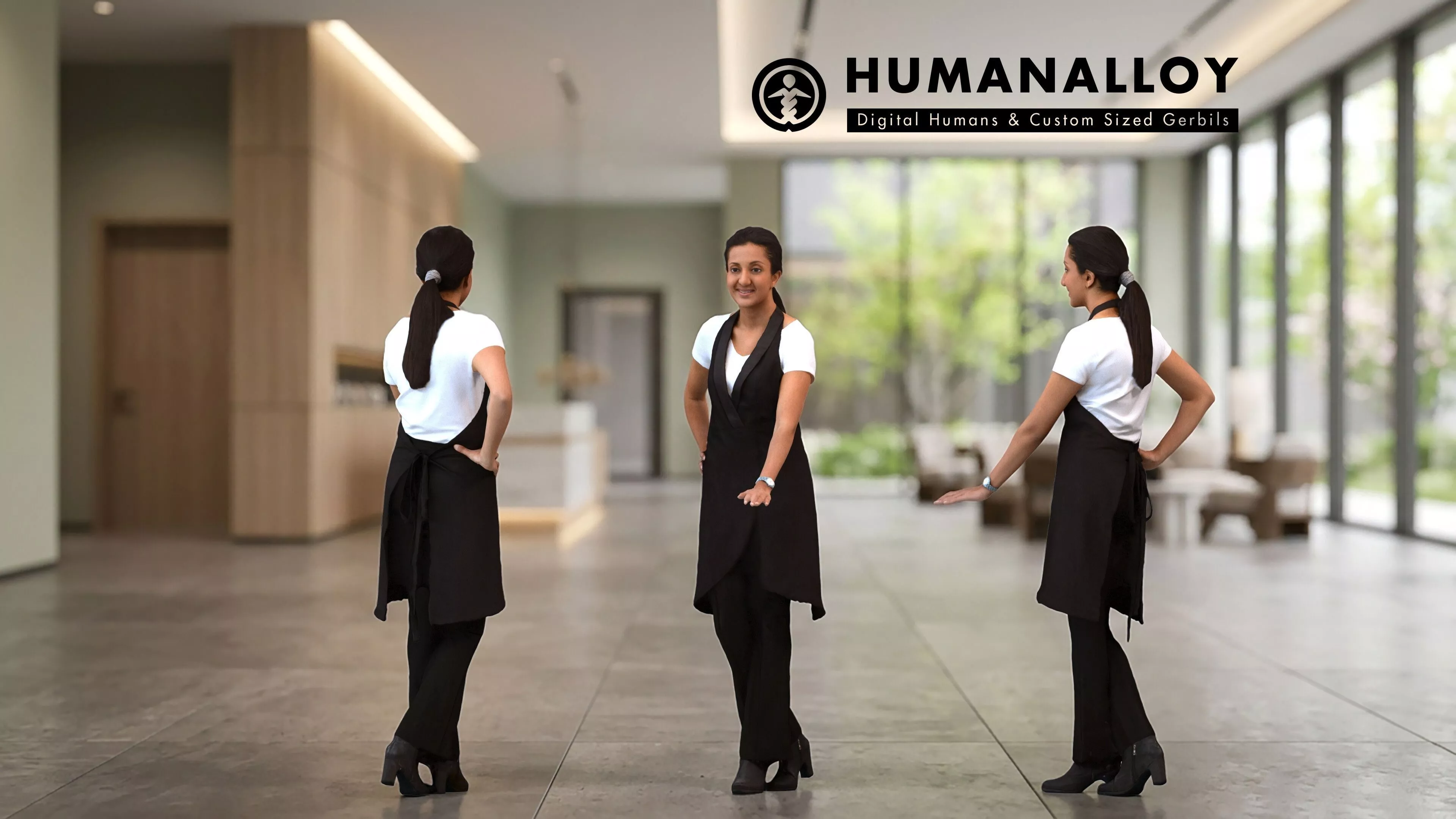 Adult Indian woman waiting in hospitality uniform for autumn or 3D model