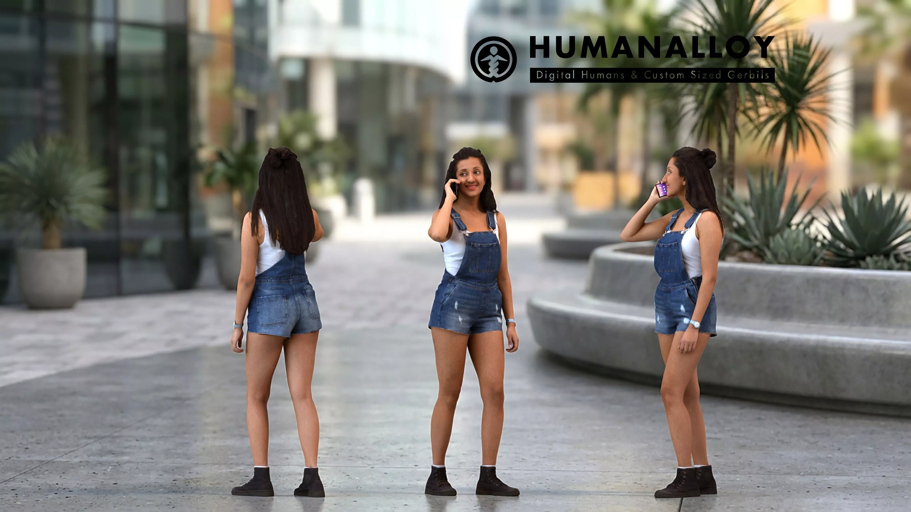 Adult Indian woman making phone call in public space 3D model