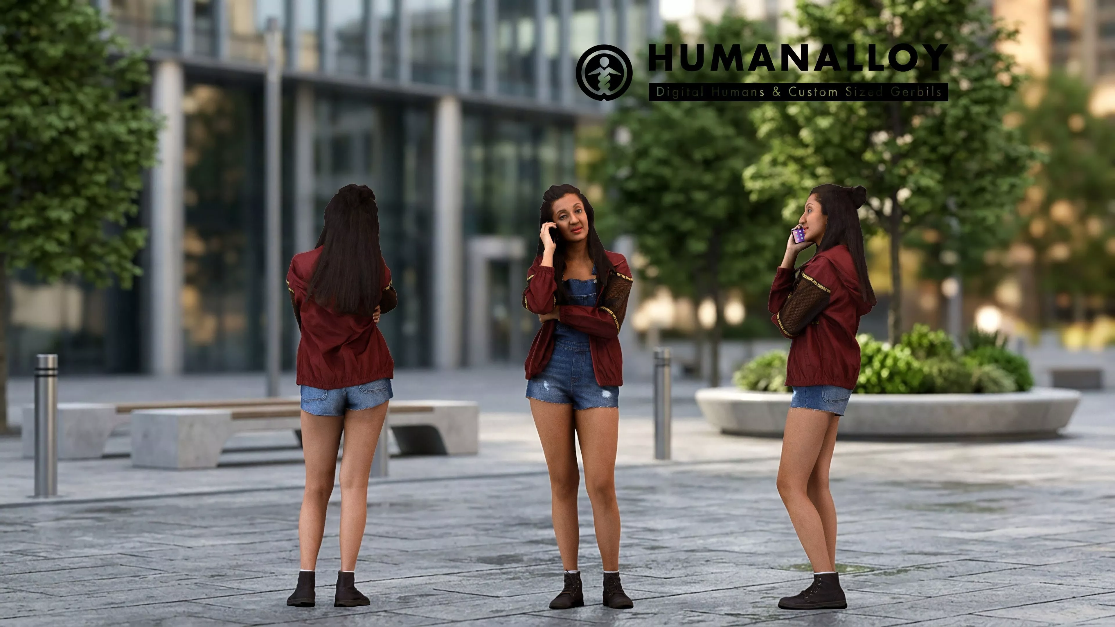 Adult Indian woman making phone call in public space 3D model