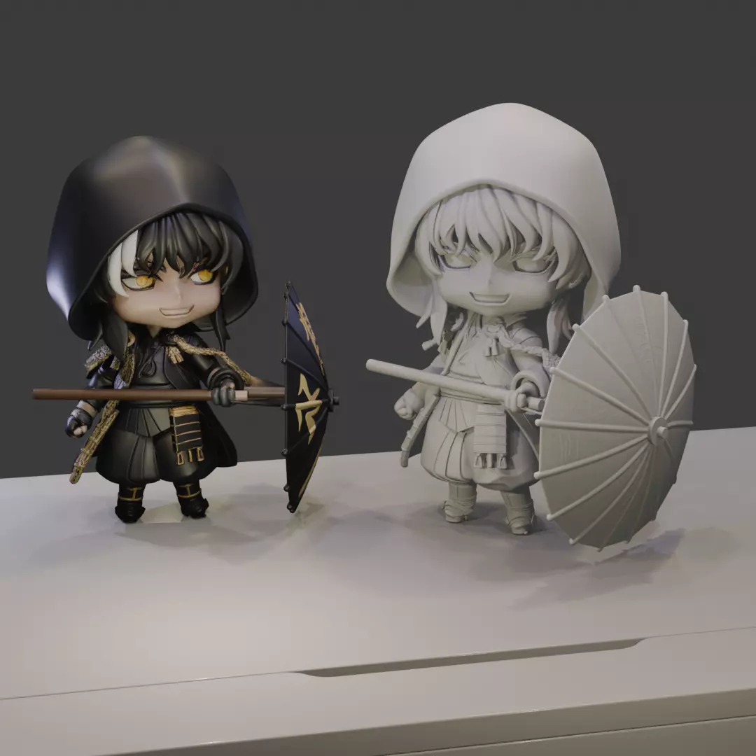 Dark Samurai Wagasa Umbrella Chibi - Anime Figurine 3D print model