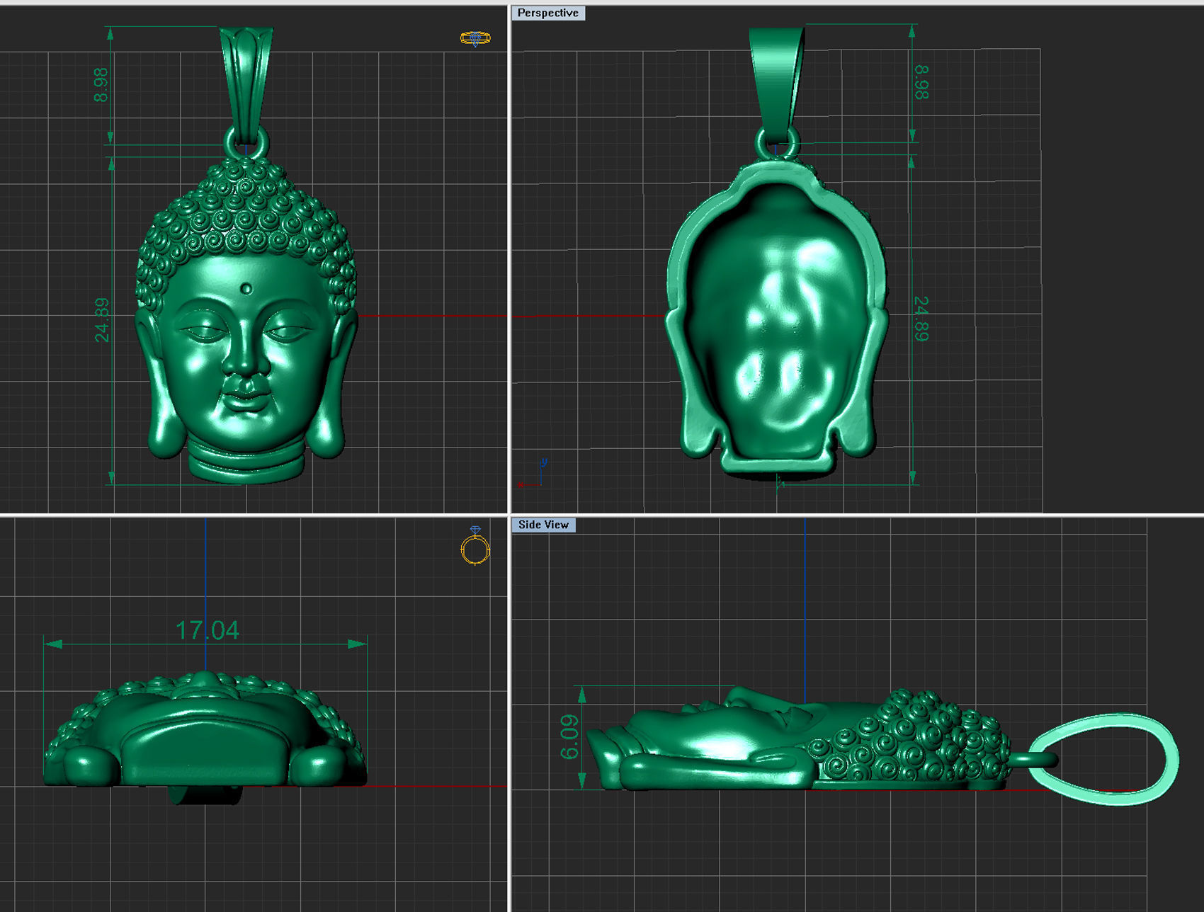 Pendant head of Buddha 3D print model_4
