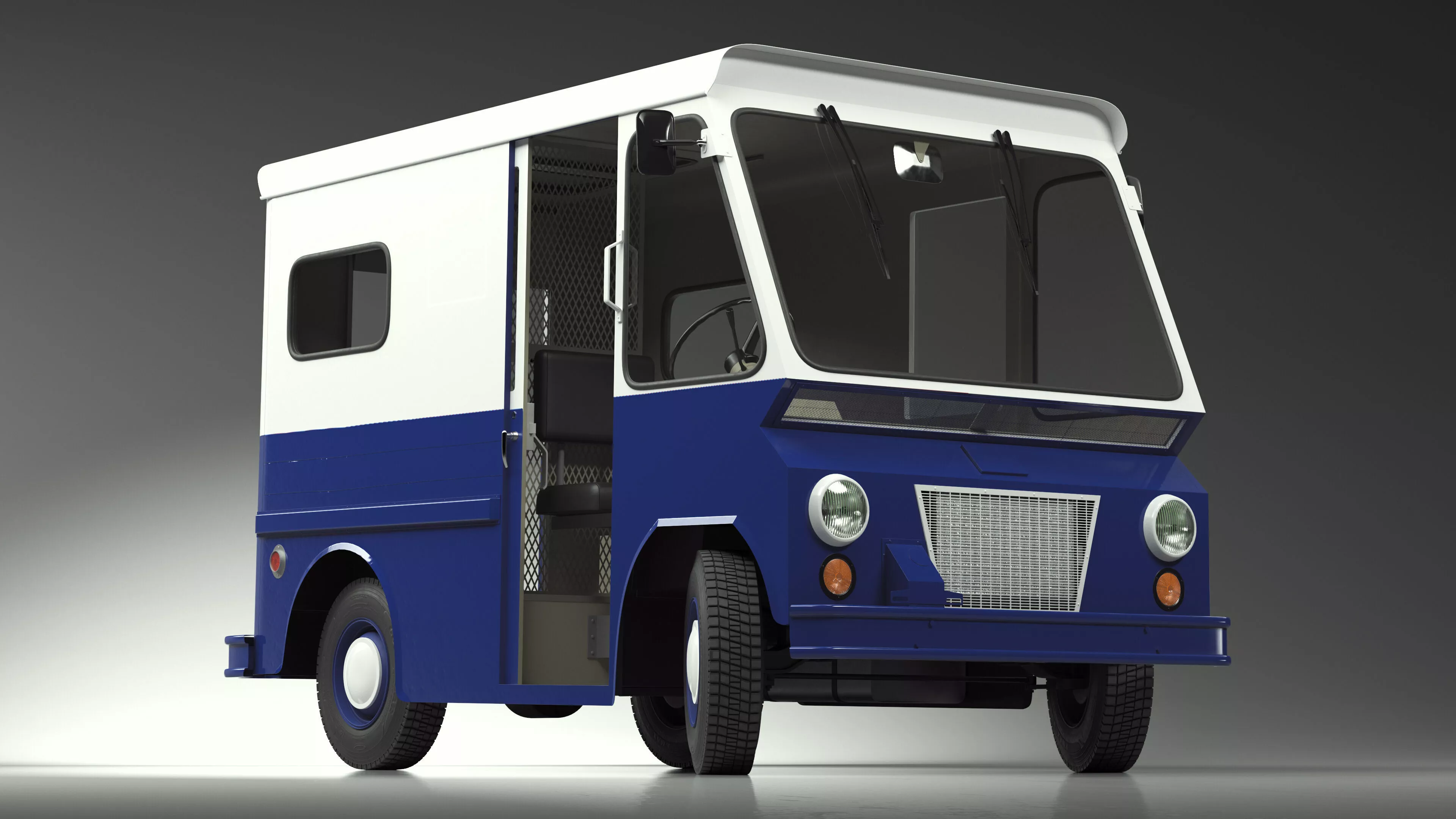 Vintage Van Blue Rigged 3D model