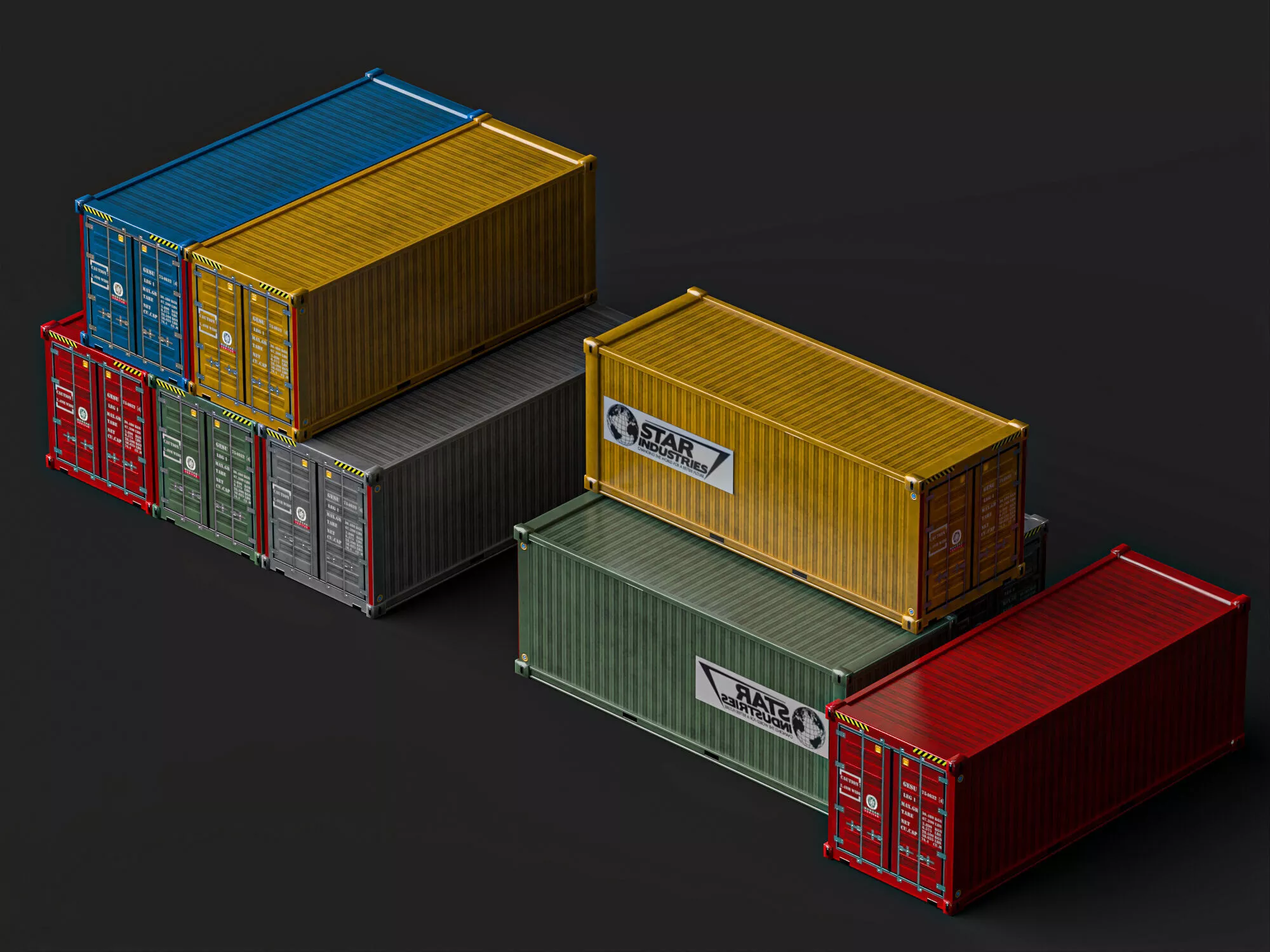 shipping container industrial cargo asset pack 3d model Low-poly 3D model