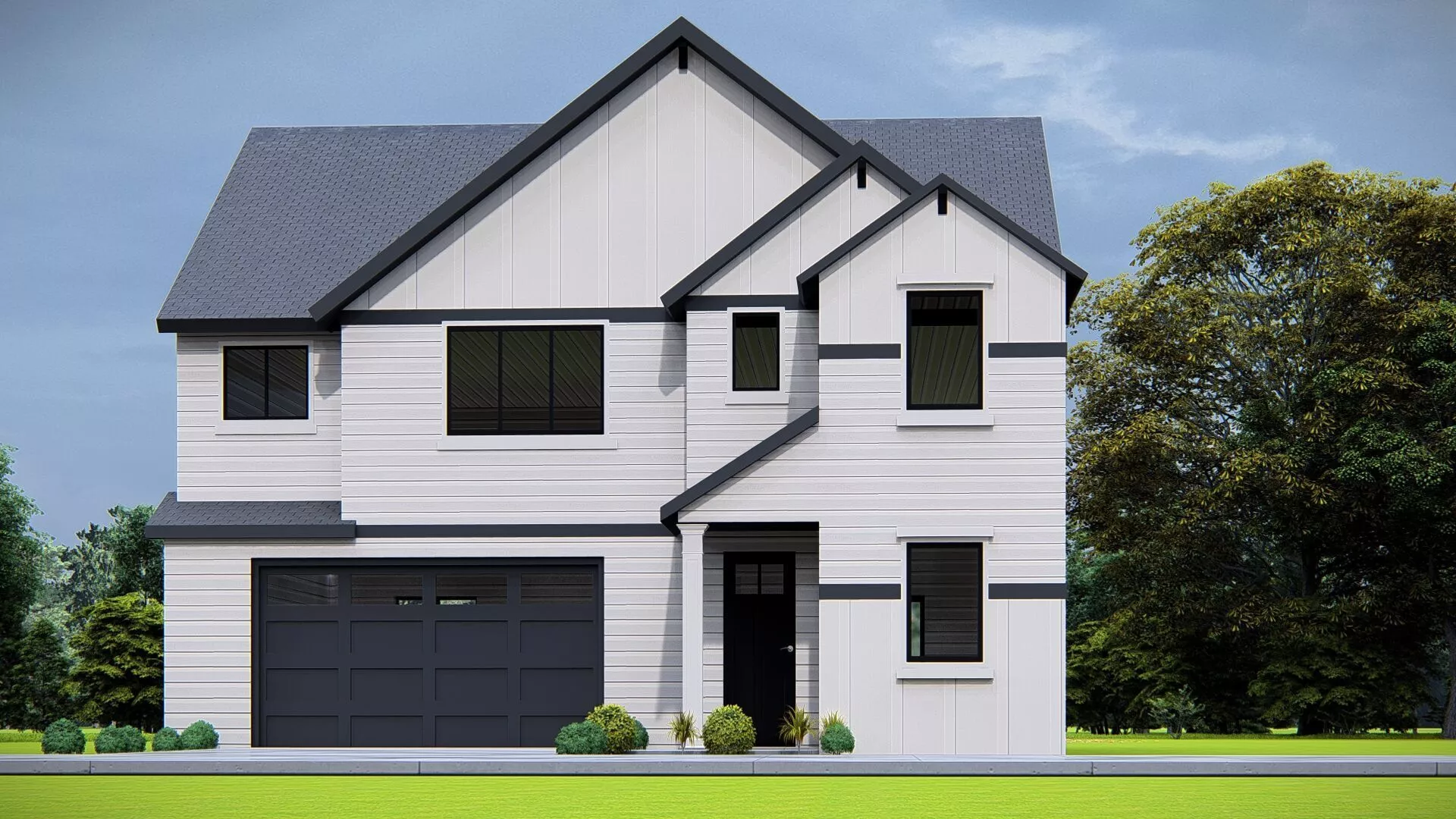 Modern American Two Story House with 2 Car Garage Contemporary 3D model