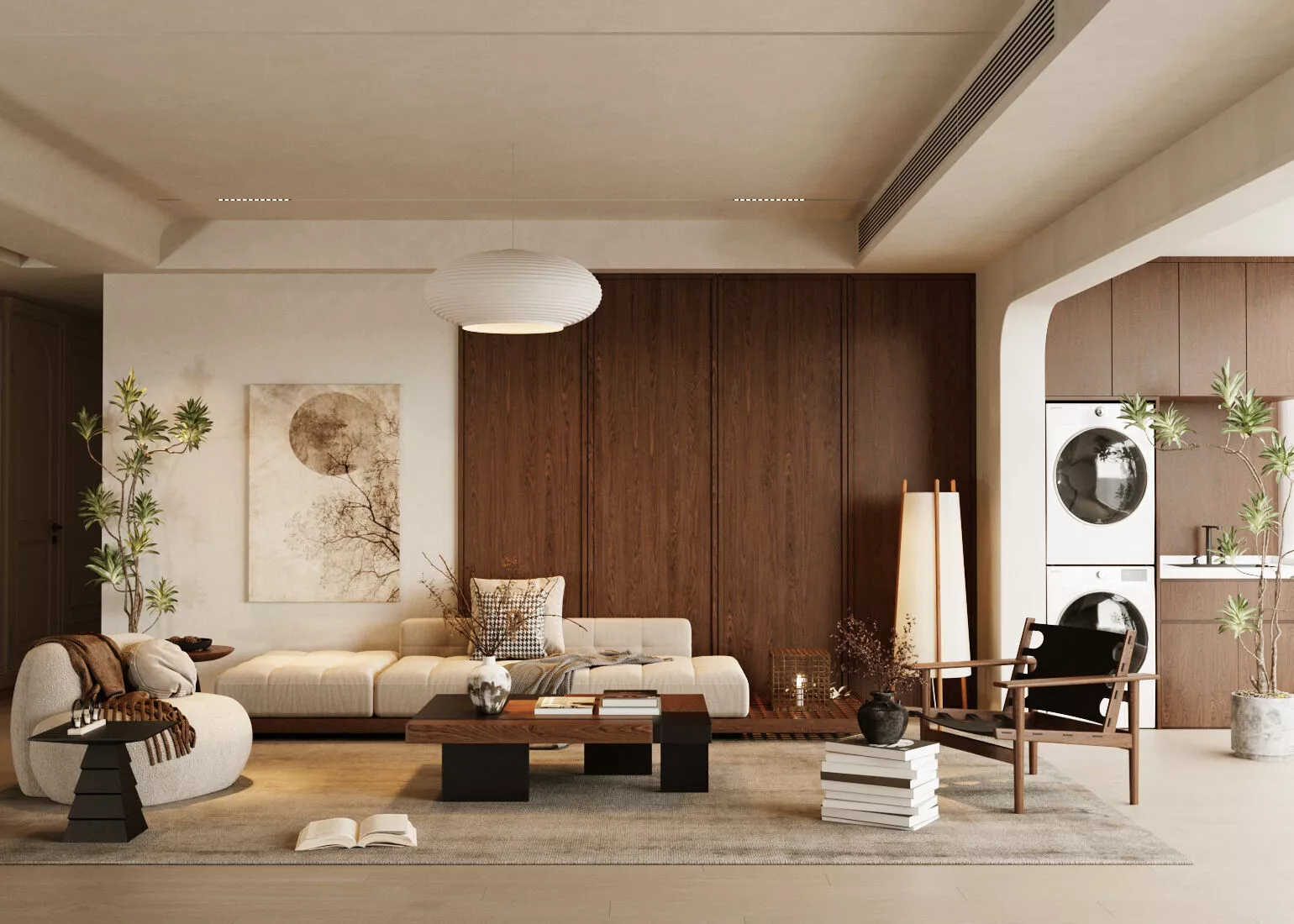 Wabi-sabi villa living room modern living room interior scenes 3D model