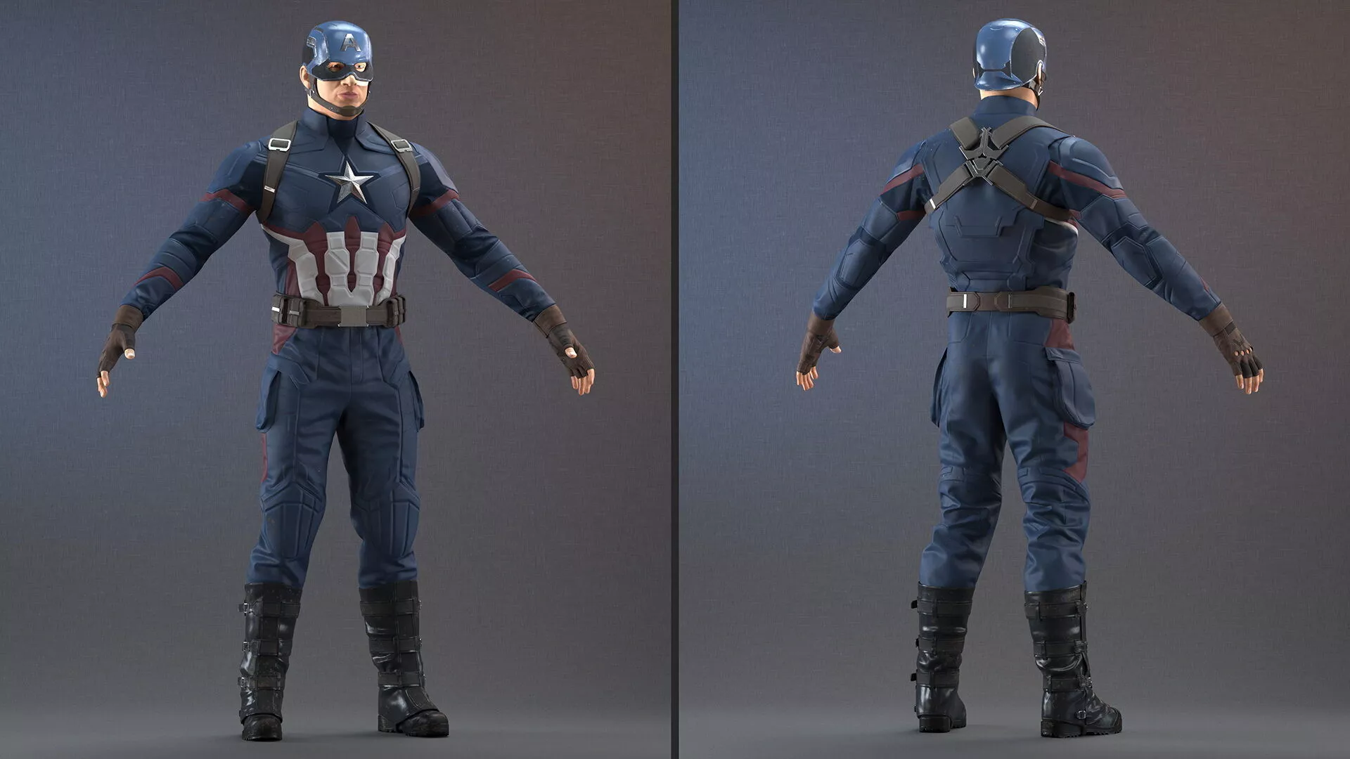 Character Captain America in Shabby Suit Rigged for Maya 3D model