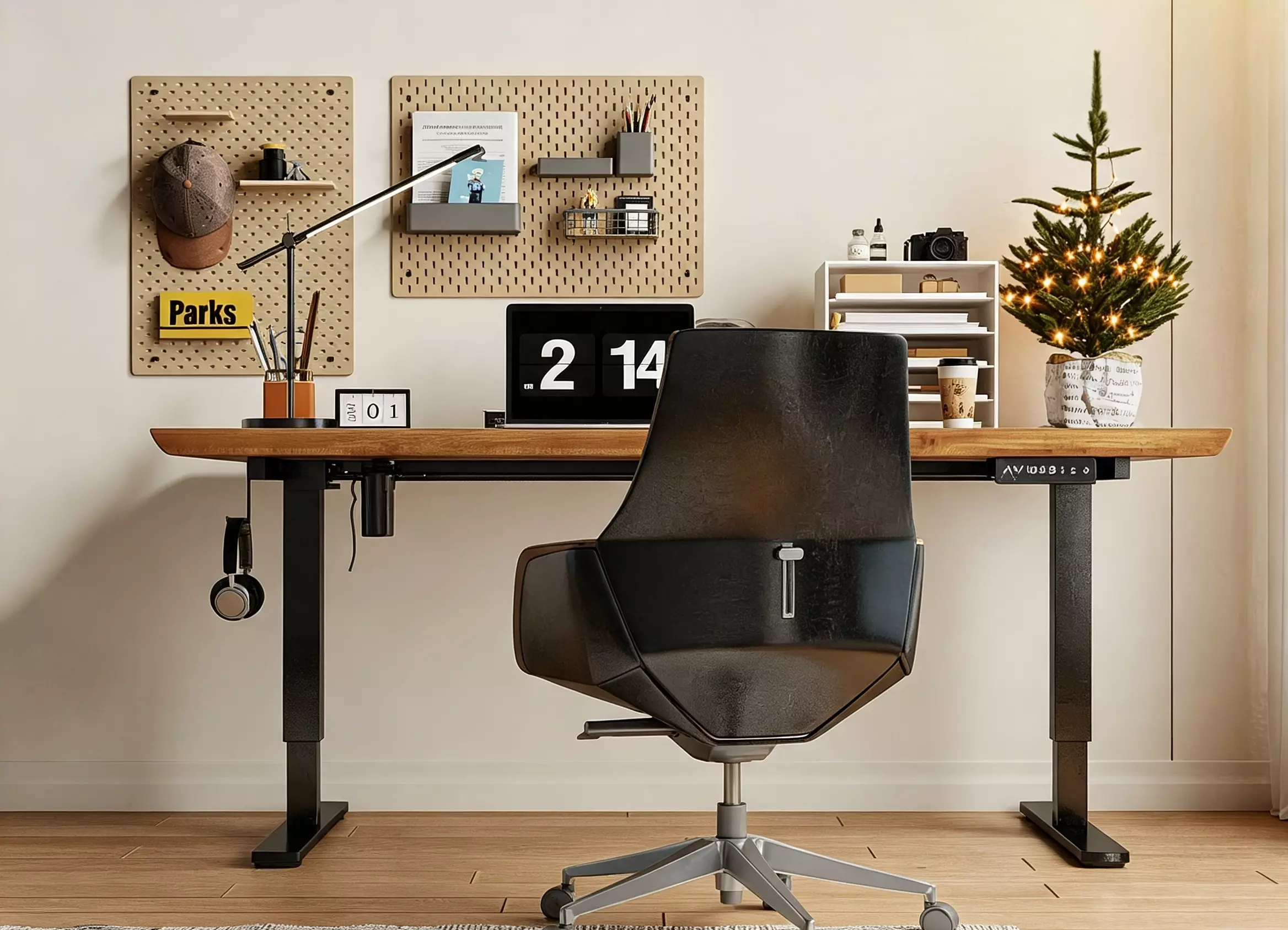 Cozy Modern Home Office Workspace with Adjustable Standing 3D model