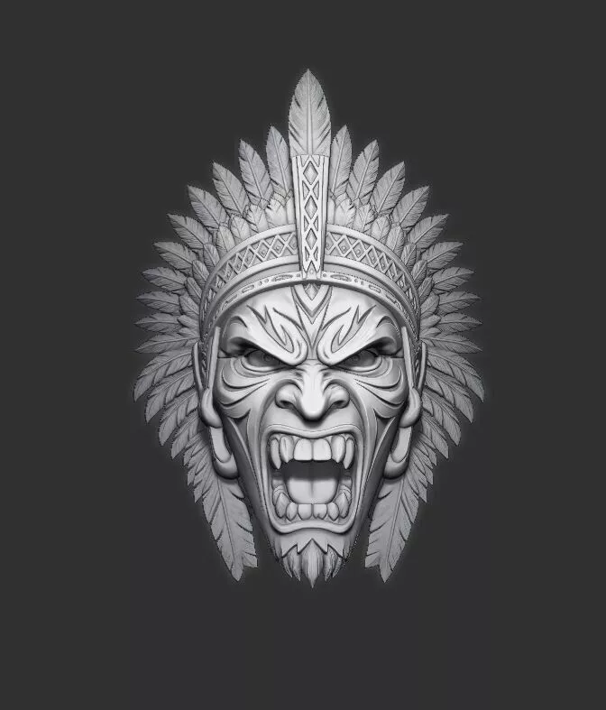Fierce Native American Warrior Chief Head 3D Model Bust 3D print model