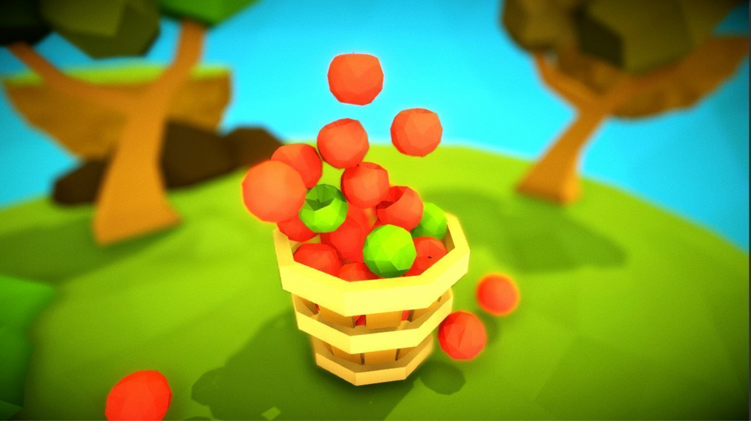 Low Poly Ground bucket with apples in it Free low-poly 3D model_1