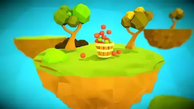 Low Poly Ground bucket with apples in it