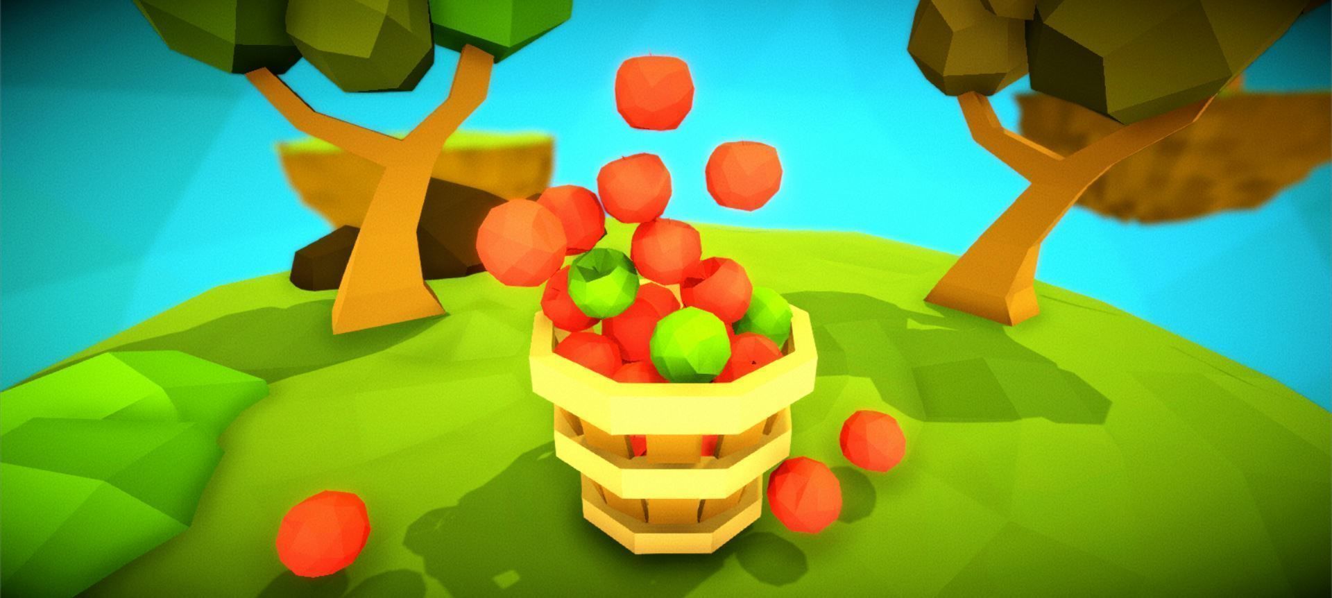 Low Poly Ground bucket with apples in it Free low-poly 3D model_4