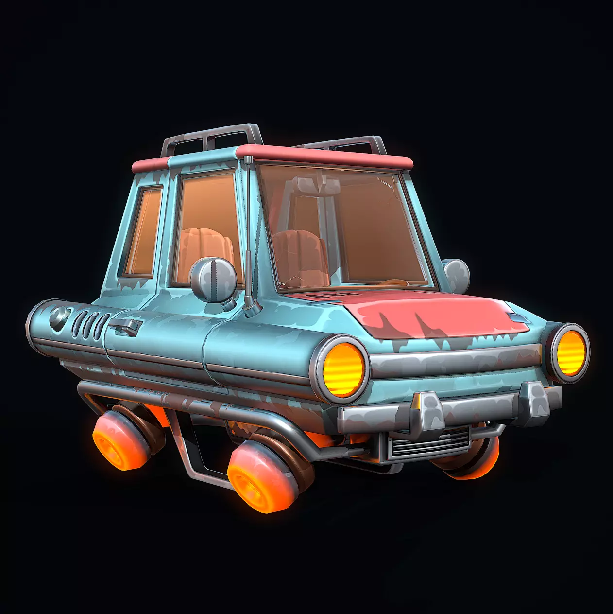 Stylized Retro-Futuristic Car Low-poly 3D model