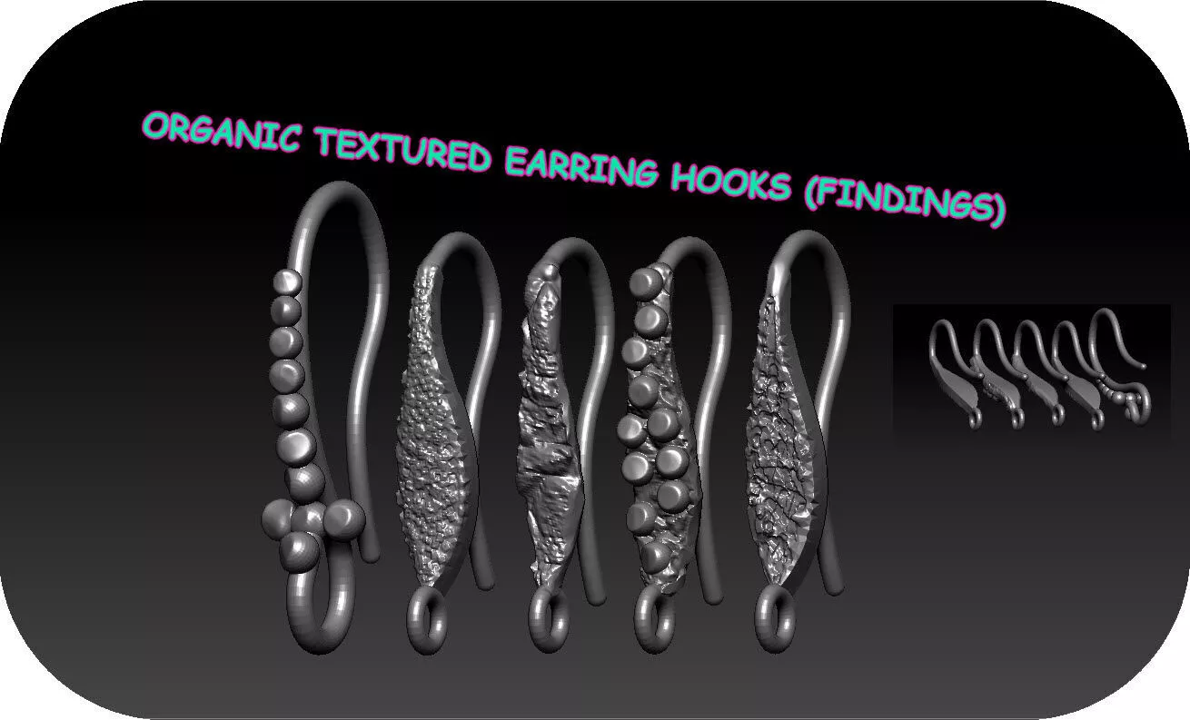 organic texture earring hooks wire 3D print model