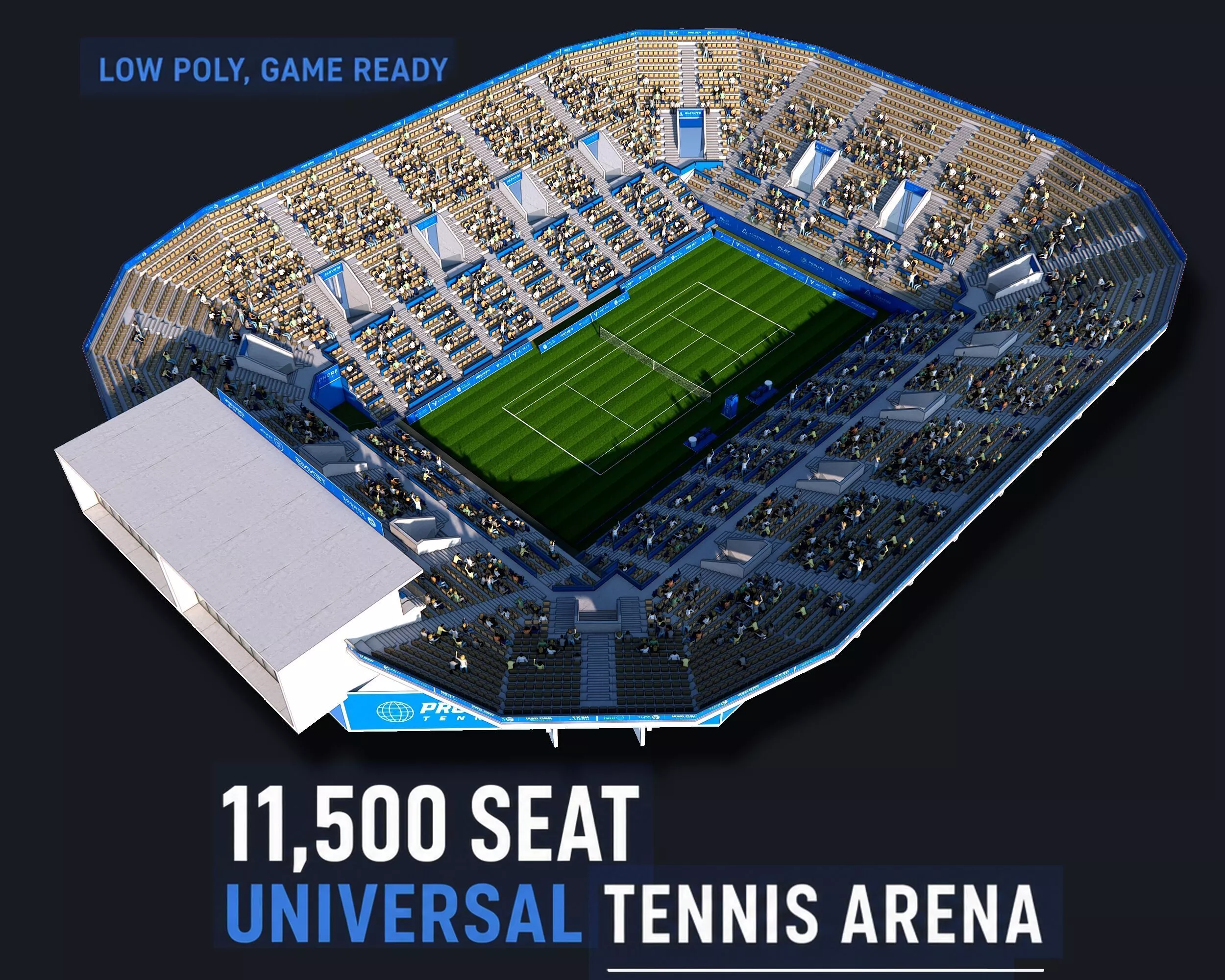 Universal Tennis Stadium Arena - Grass Court 11 500 Seats Low-poly 3D model