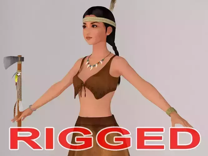 T pose rigged model of Native American girl Aiyana 3D model