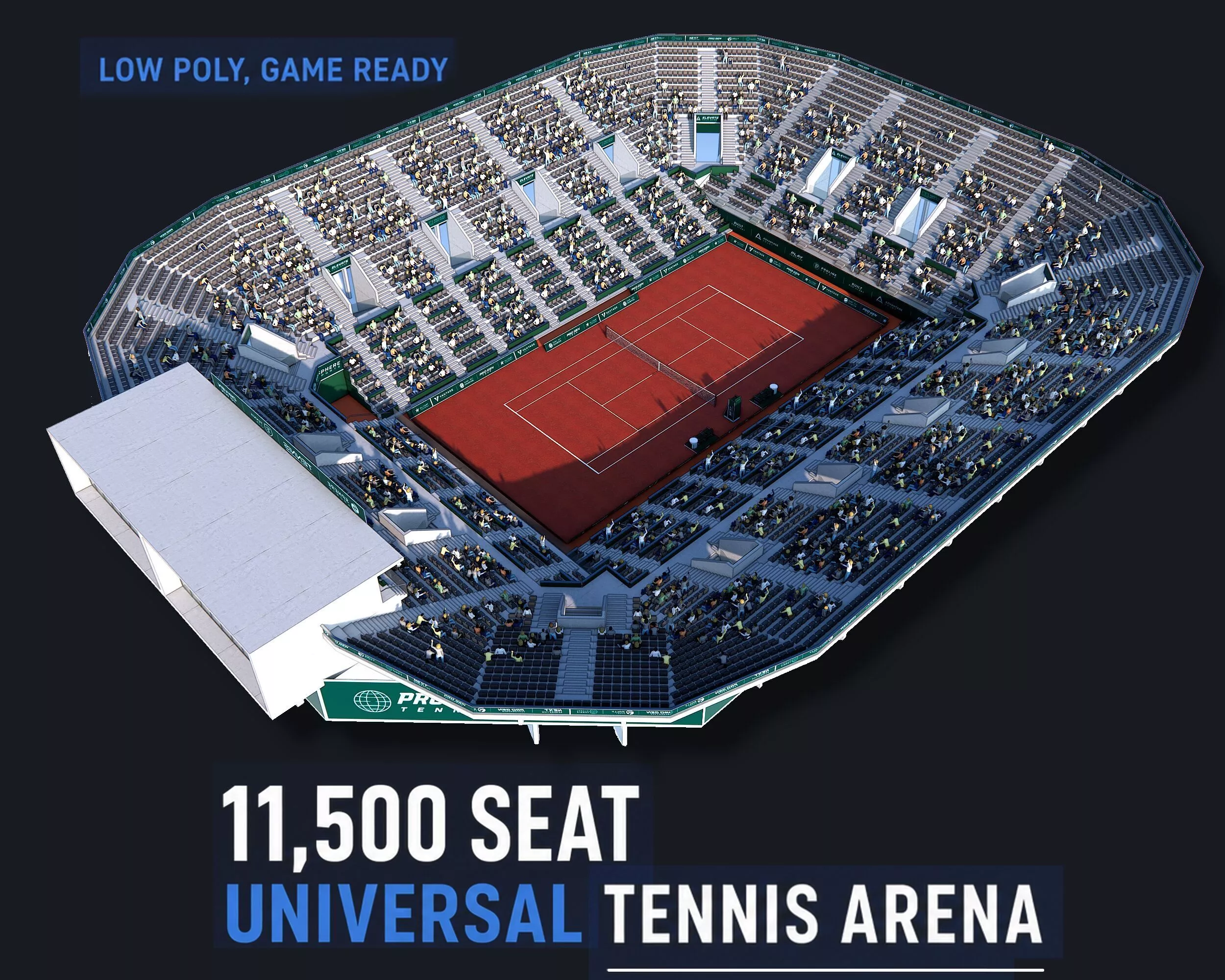 Universal Tennis Stadium Arena - Clay Court 11 500 Seats Low-poly 3D model