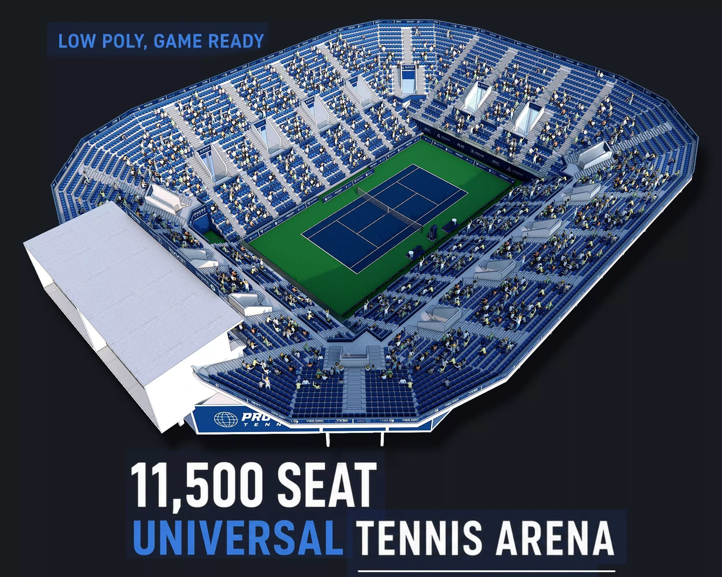 Universal Tennis Stadium Arena - Hard Court 11 500 Seats Low-poly 3D model