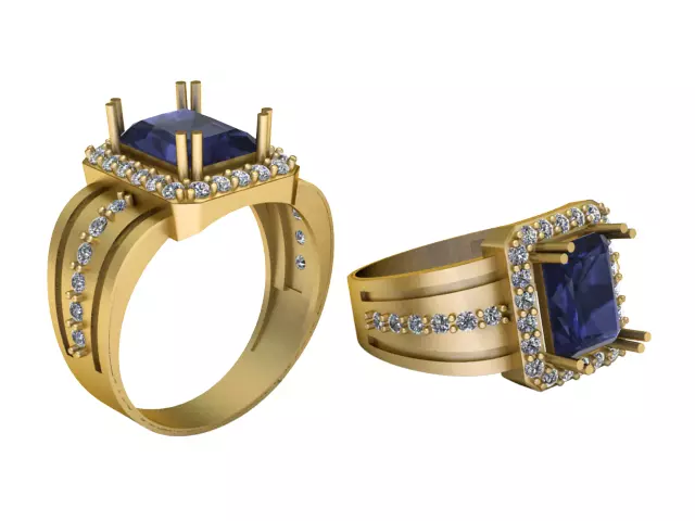 Blue Sapphire Halo Gold Ring 3D print model