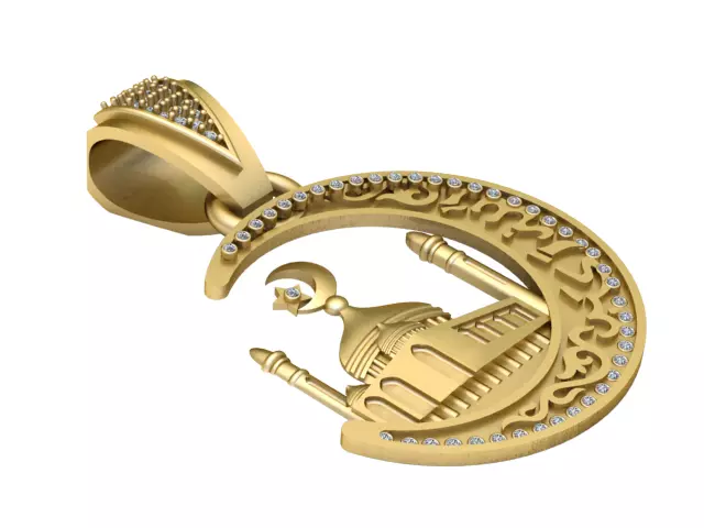 Islamic Mosque Crescent Gold Pendant 3D print model