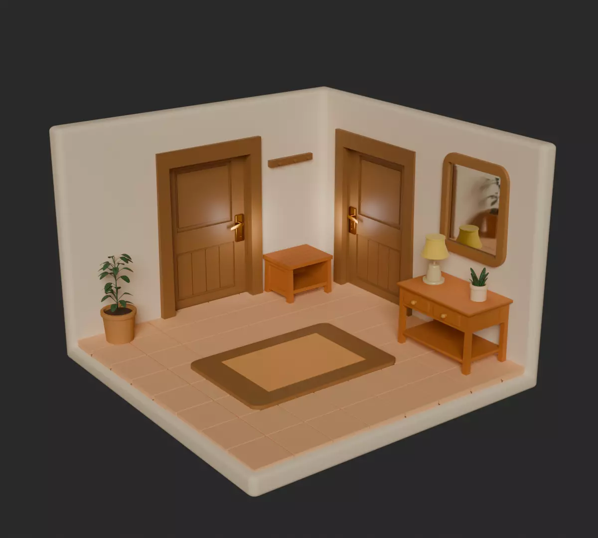 Stylized Hallway Entrance Interior - Game Ready Low-poly 3D model