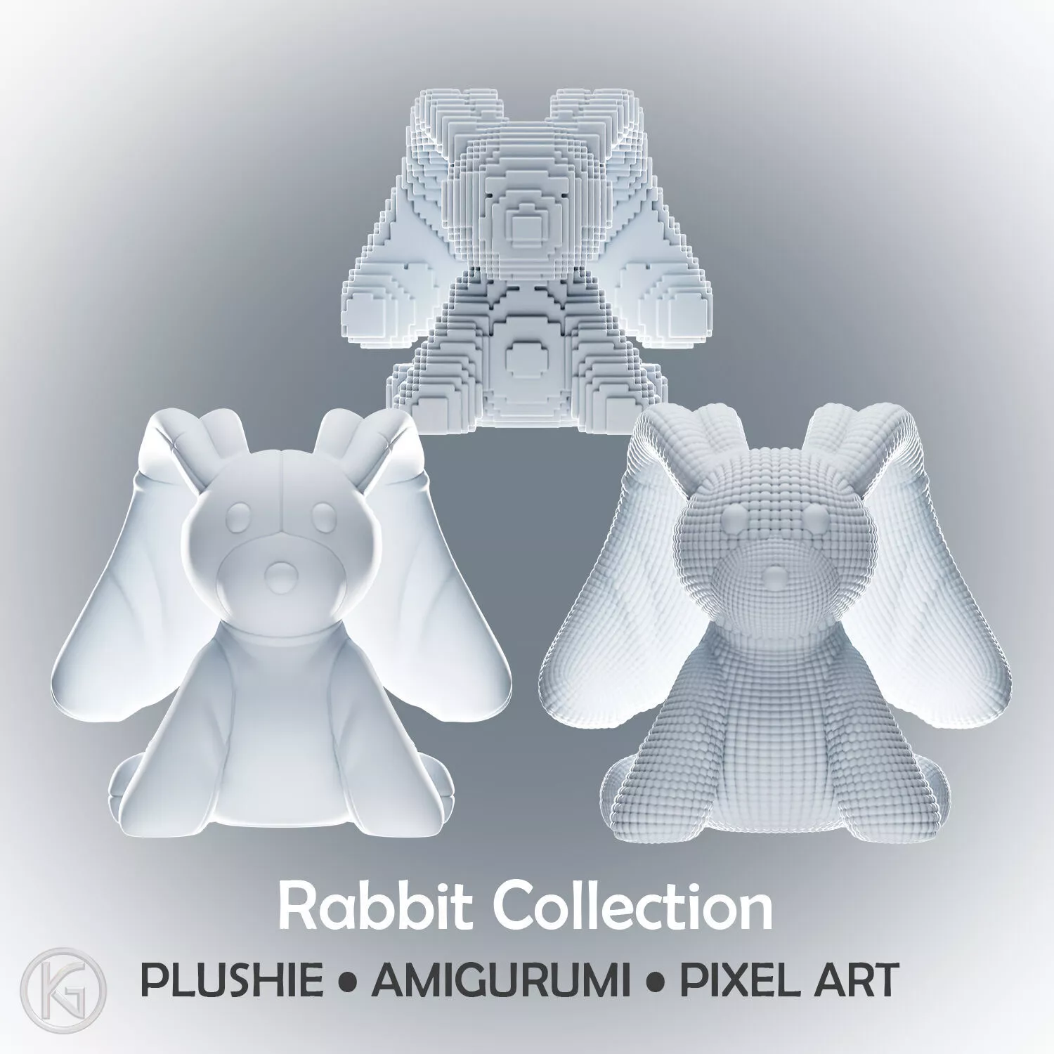 Stylized Rabbit Plush Amigurumi Pixel Art 3D print model