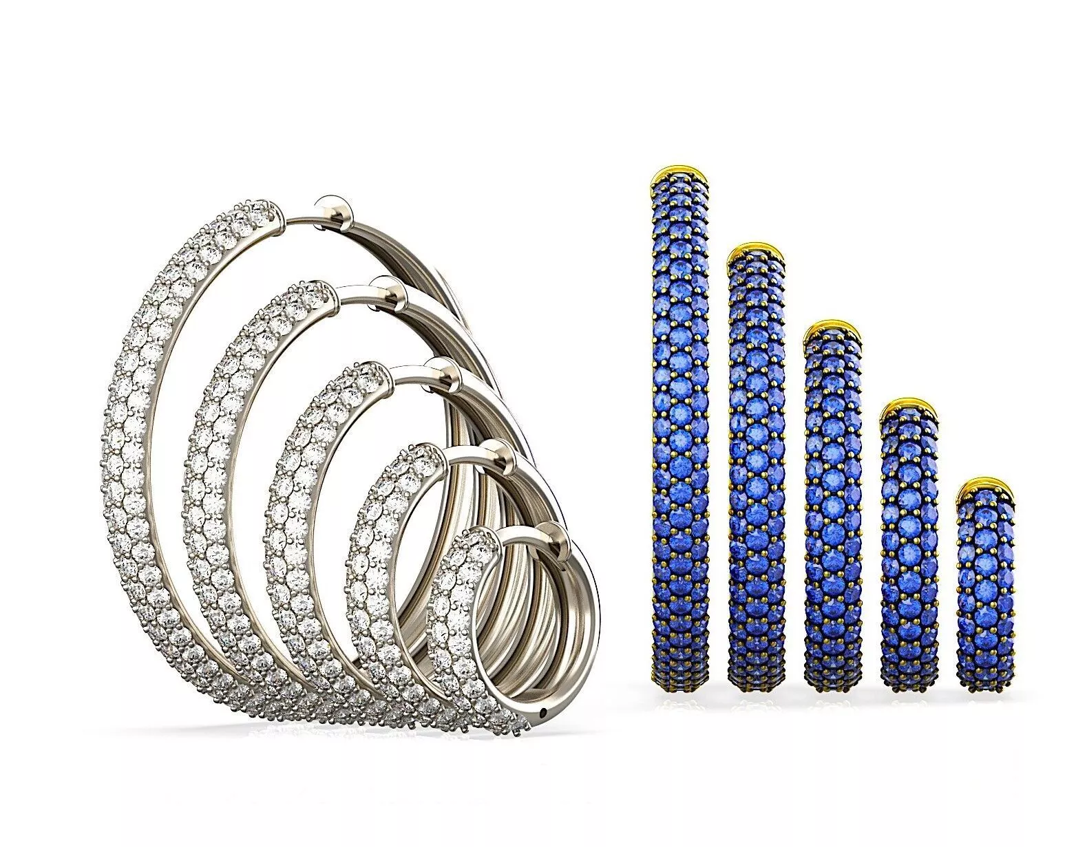Diamond Pave Hoop Earrings 3mm 3 rows 5 sizes 3D print model