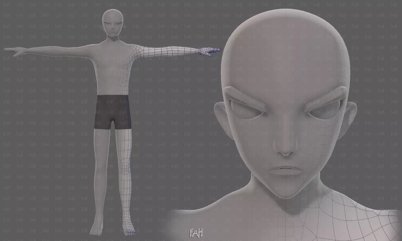 Base mesh man character V24 Low-poly 3D model