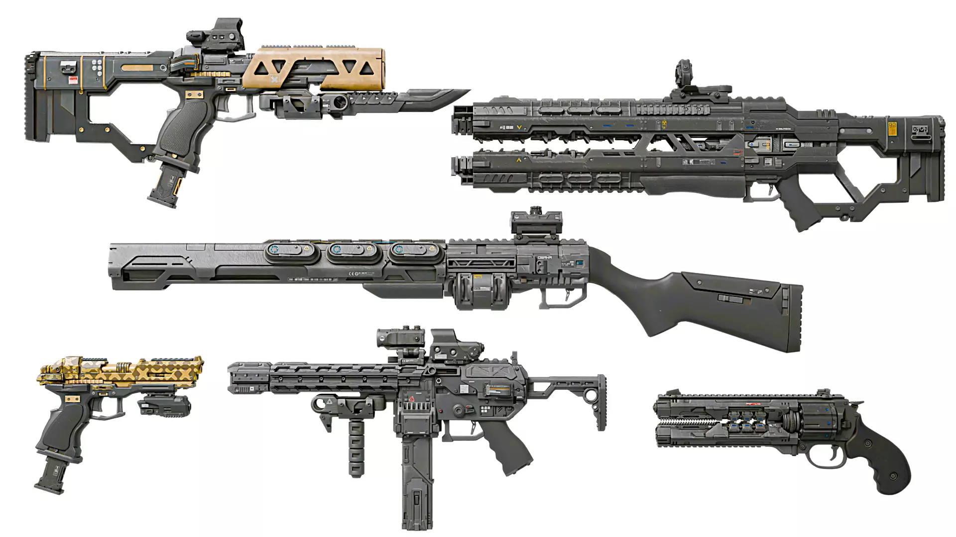Futuristic Weapon Collection - 6 Piece Sci-Fi Arsenal Low-poly 3D model