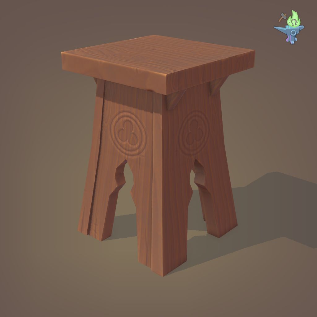 Gothic Stool Low-poly 3D model_19