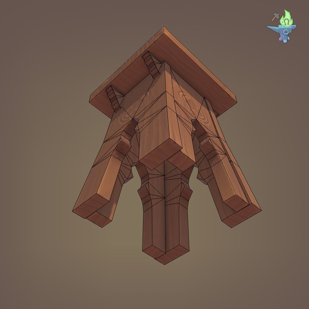 Gothic Stool Low-poly 3D model_9