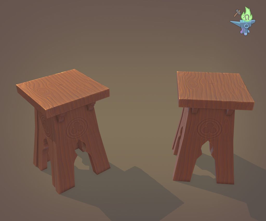 Gothic Stool Low-poly 3D model_13