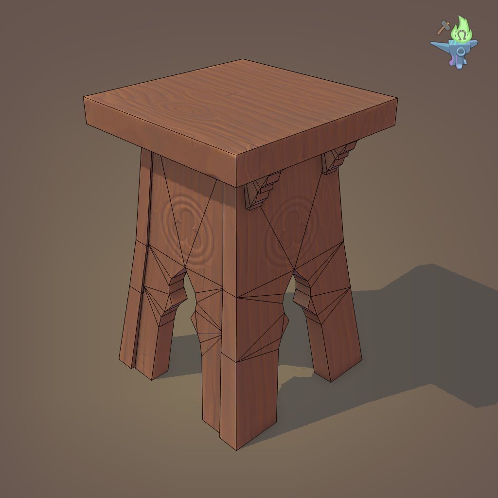 Gothic Stool Low-poly 3D model_16