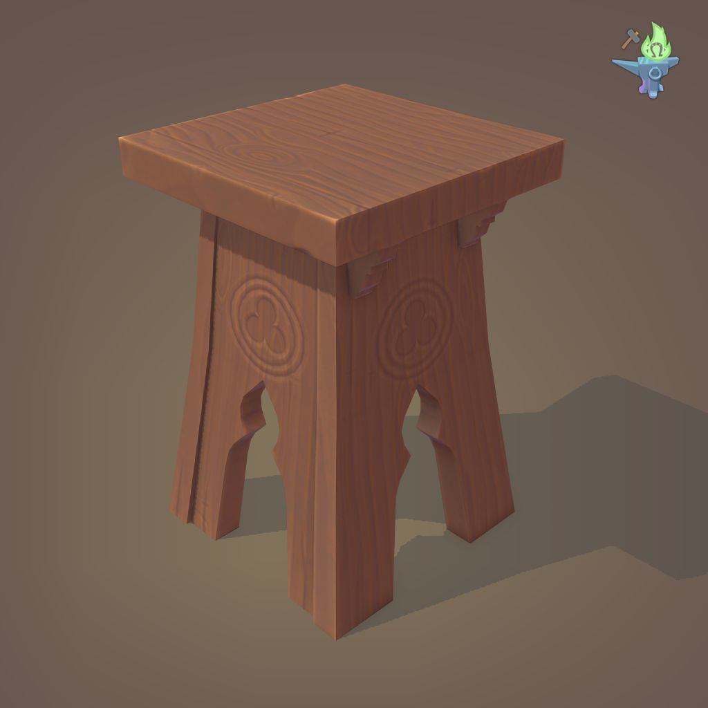 Gothic Stool Low-poly 3D model_15