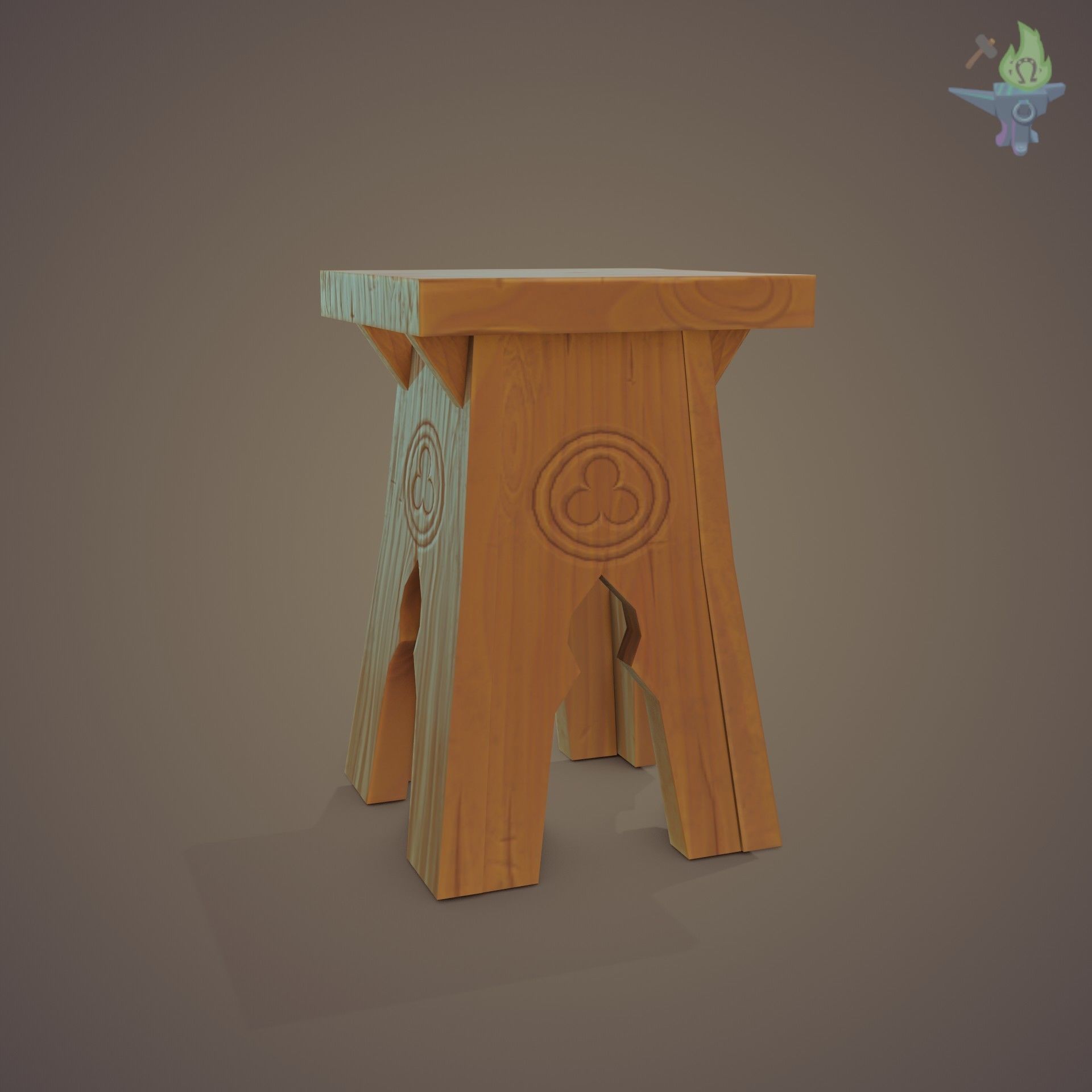 Gothic Stool Low-poly 3D model_23