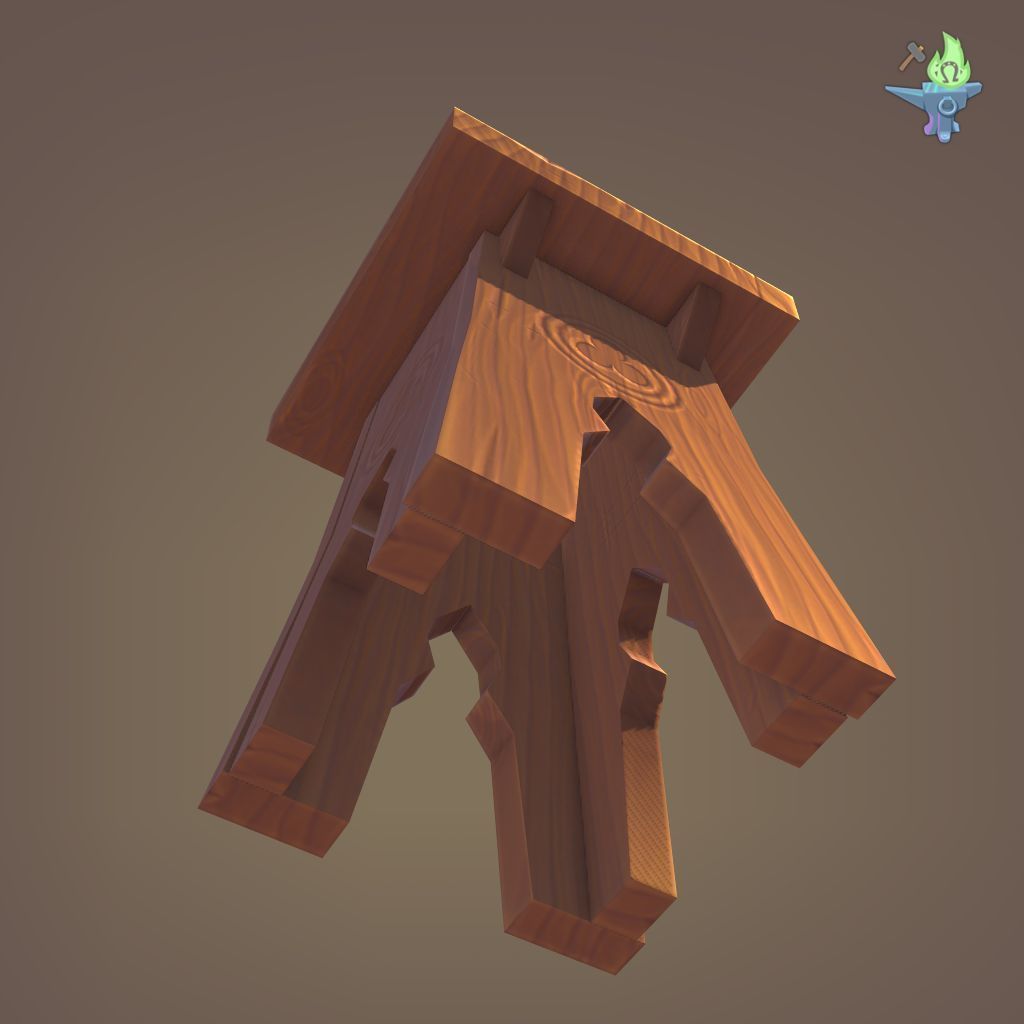 Gothic Stool Low-poly 3D model_6