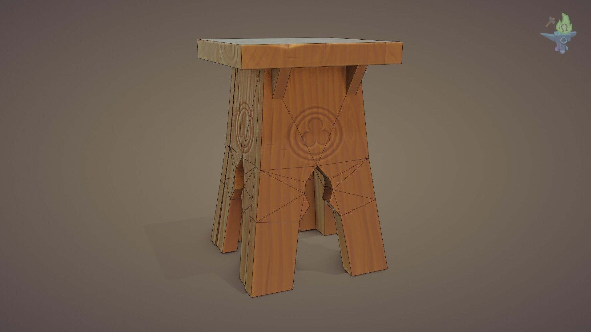 Gothic Stool Low-poly 3D model_1