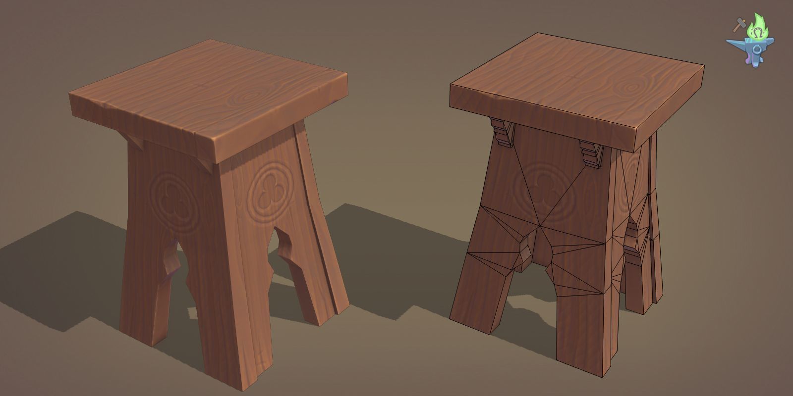 Gothic Stool Low-poly 3D model_3