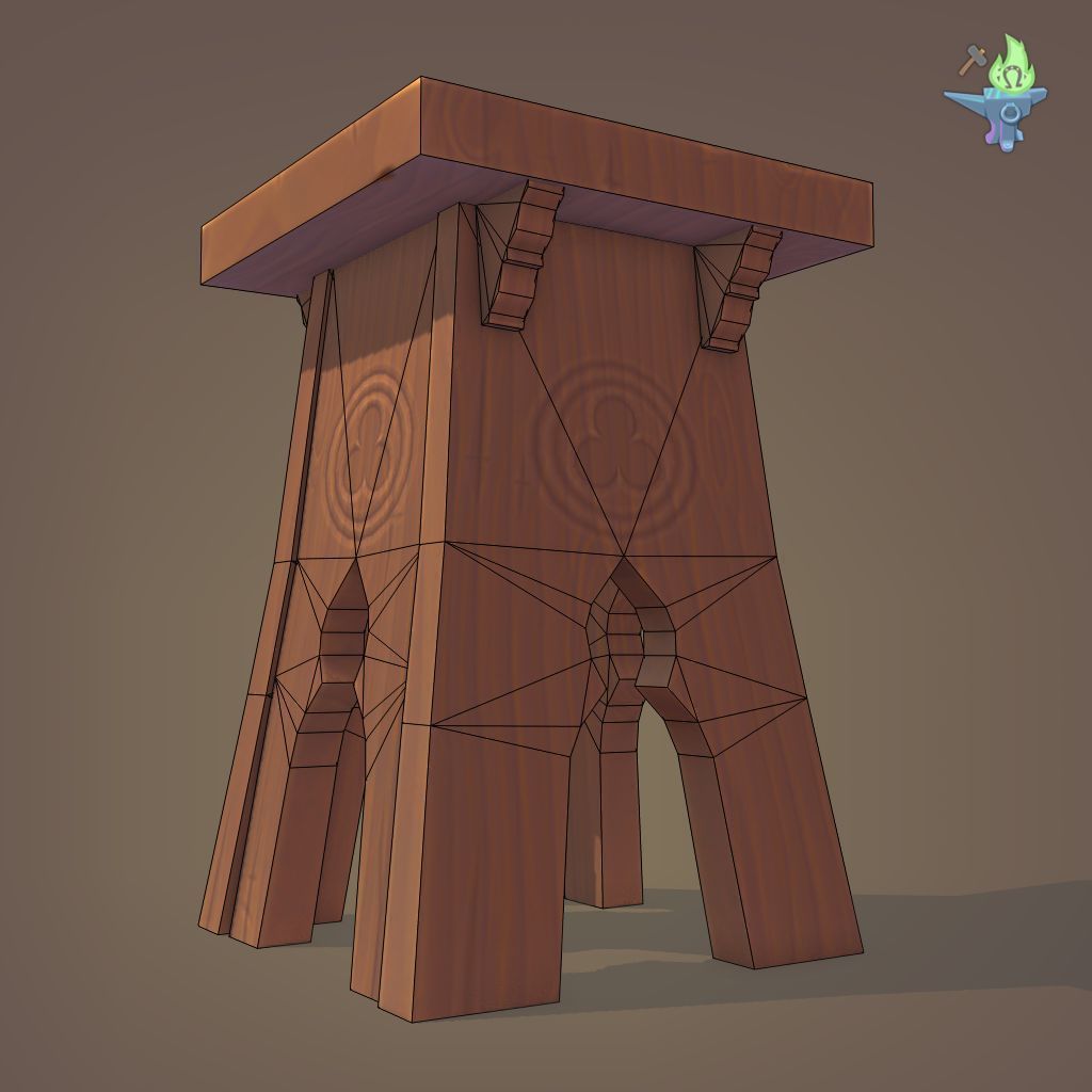 Gothic Stool Low-poly 3D model_18