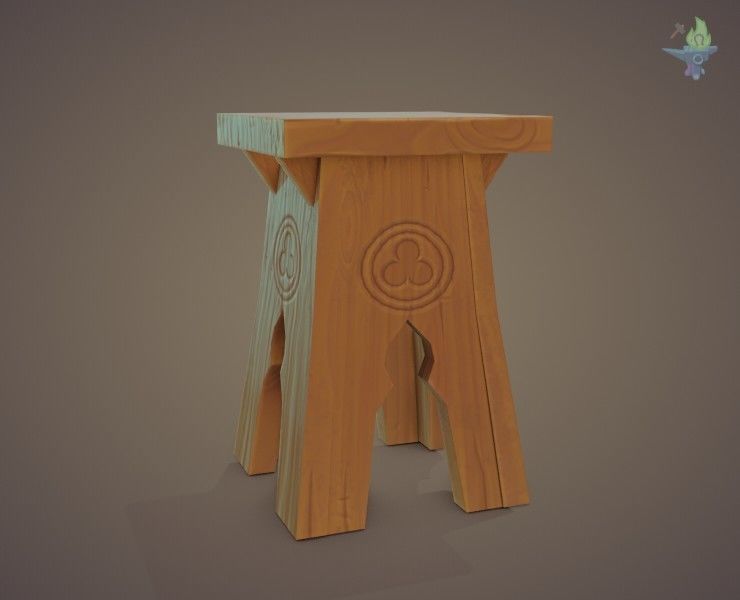 Gothic Stool Low-poly 3D model_4