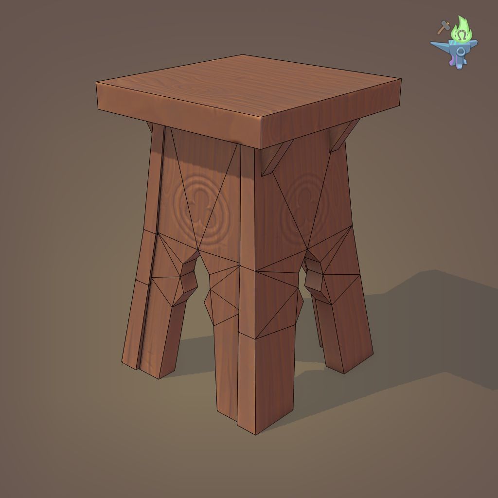 Gothic Stool Low-poly 3D model_20