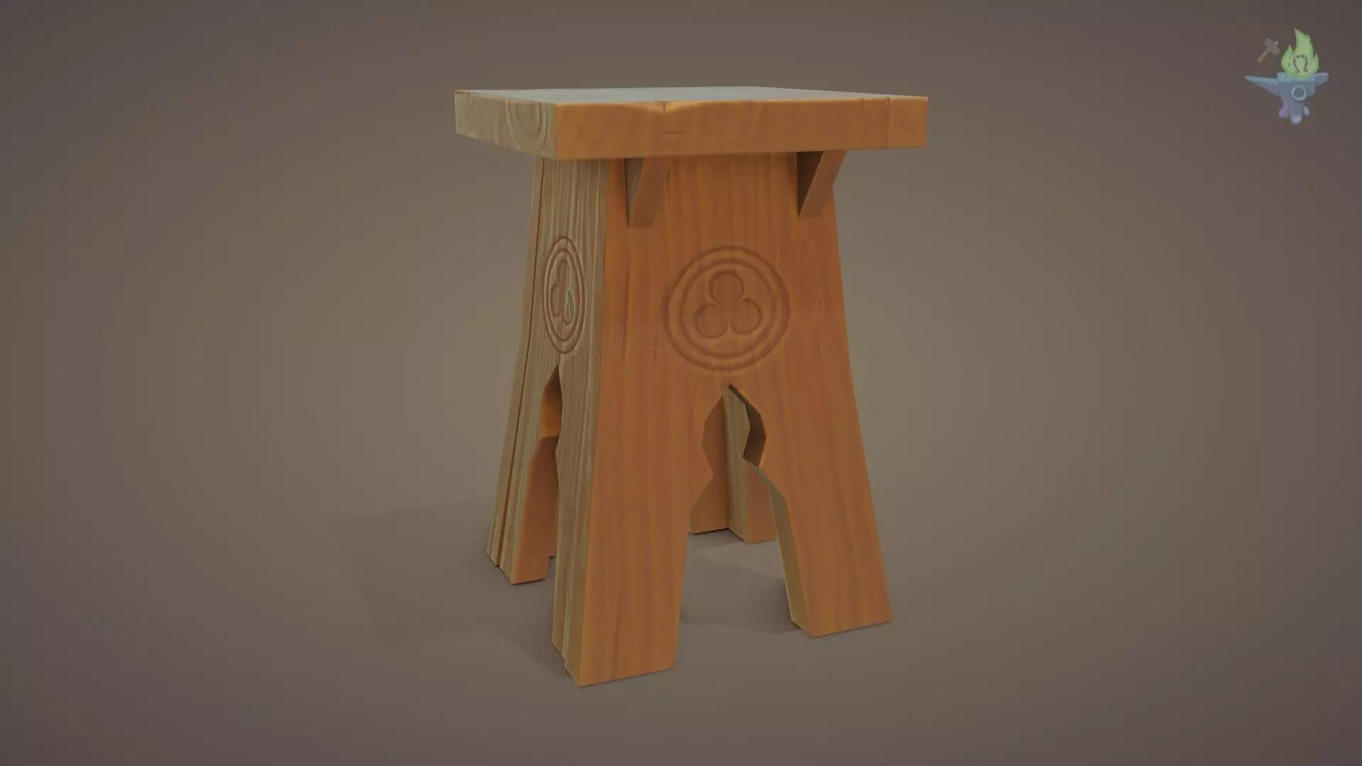 Gothic Stool Low-poly 3D model_0