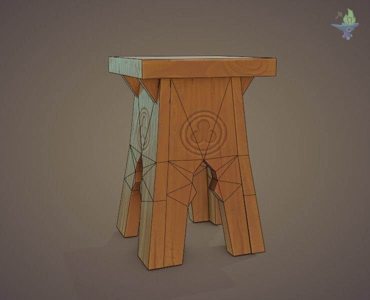 Gothic Stool Low-poly 3D model_5
