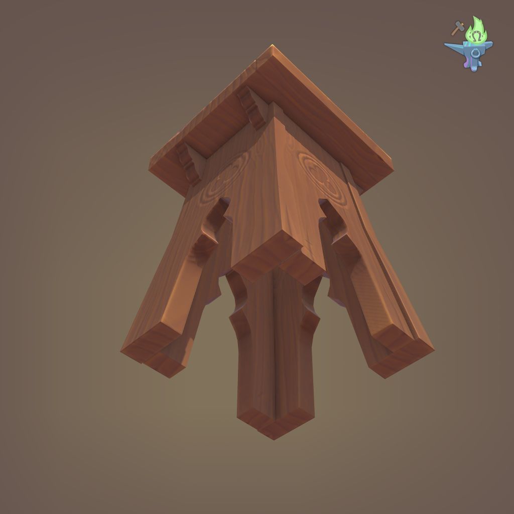 Gothic Stool Low-poly 3D model_8