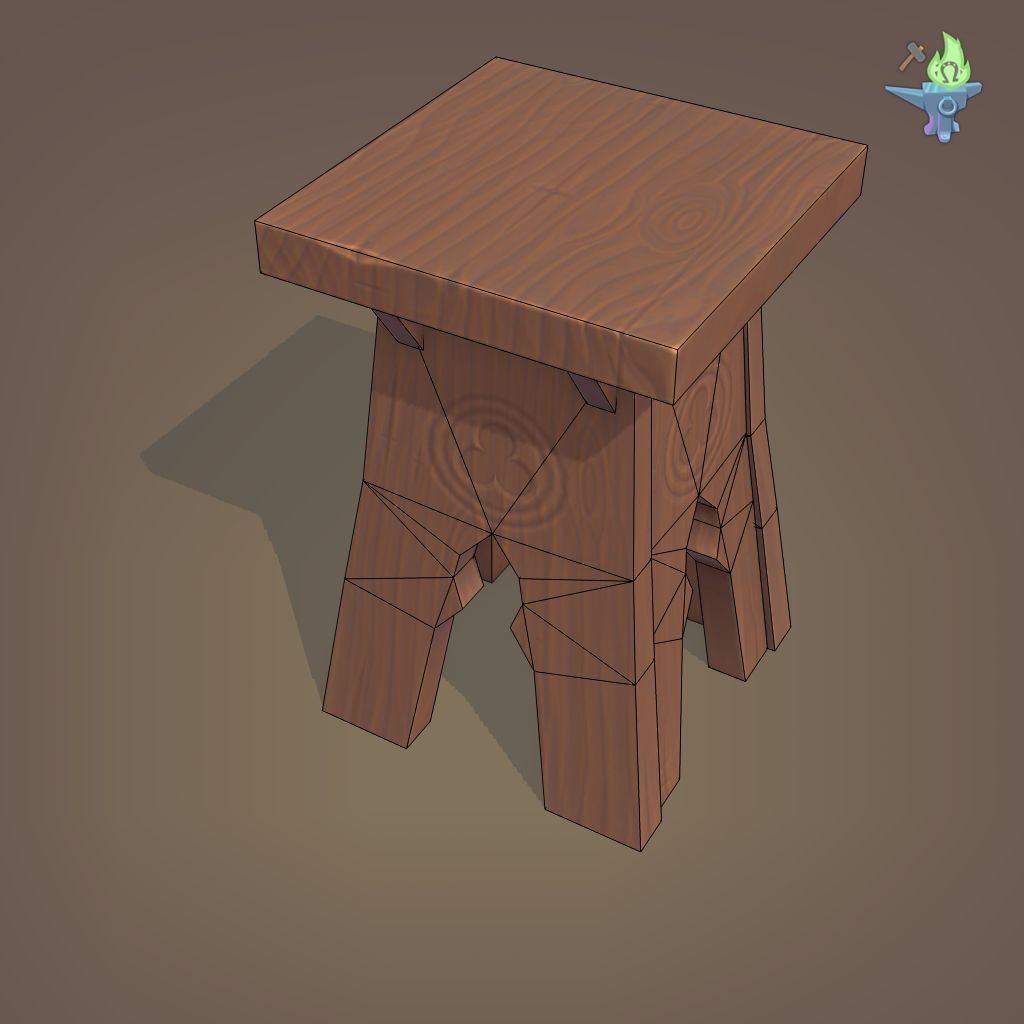 Gothic Stool Low-poly 3D model_22