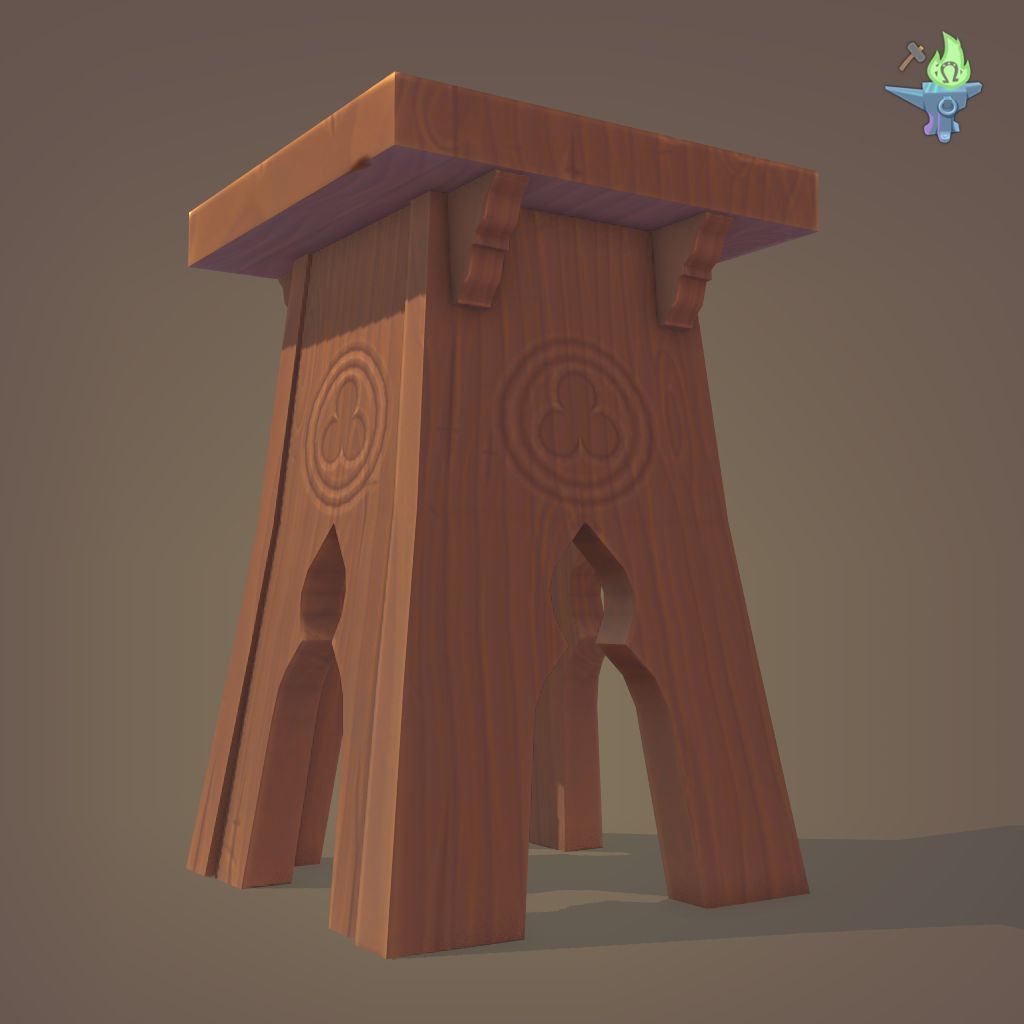 Gothic Stool Low-poly 3D model_17