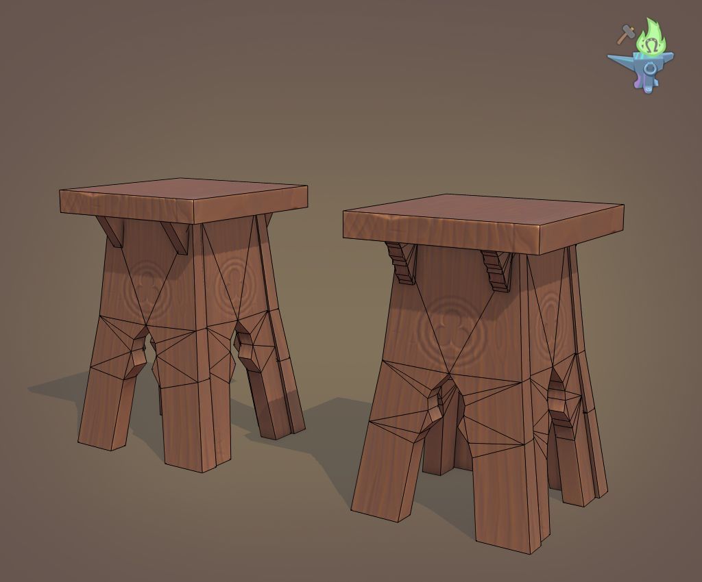 Gothic Stool Low-poly 3D model_10