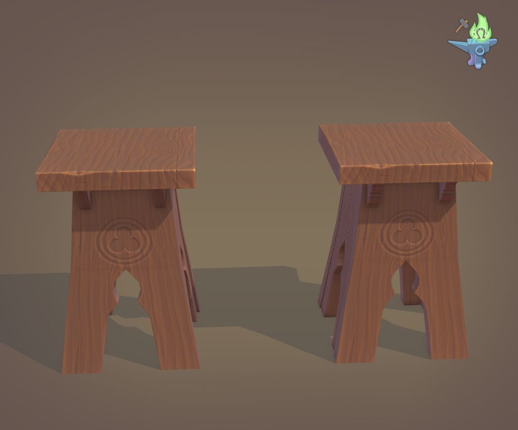 Gothic Stool Low-poly 3D model_12