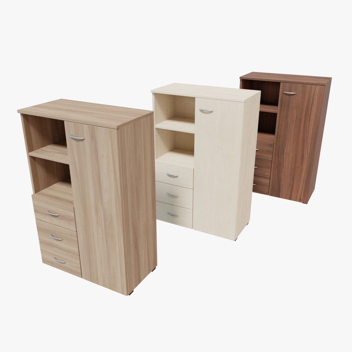 Commode wooden cabinet with drawers and doors Low-poly 3D model_0